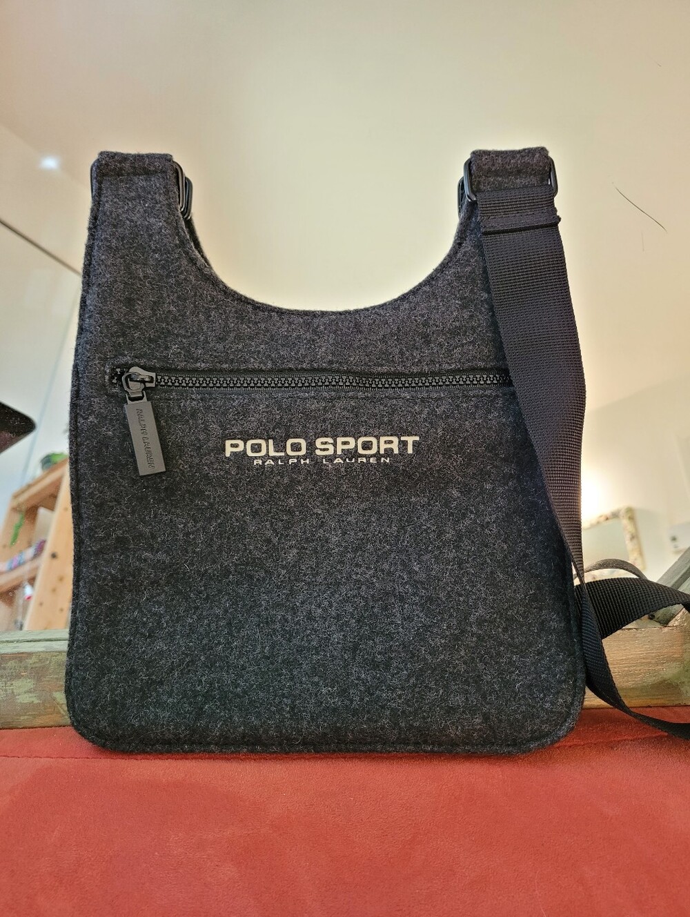 Women's VTG 90's Polo Sport Ralph Lauren Dark Grey Black Crossbody Bag 10x12"